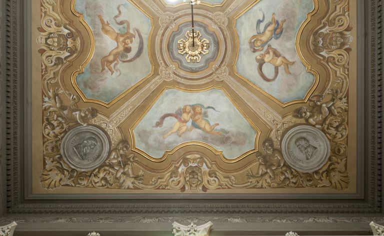 Piacenza, Teatro Municipale, foyer particolari del soffitto decorato (foto Andrea Scardova, IBC) 2016